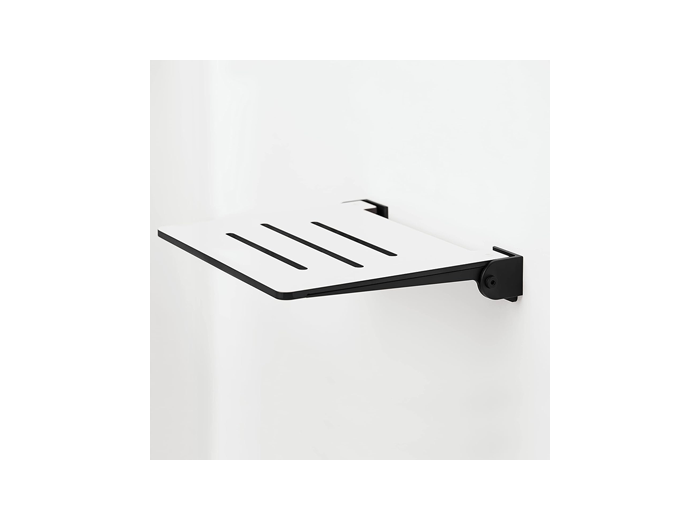 Phenolic 1/2 inch Wall Mounted Folding Shower Seat- 19-3/8 Wx15-1/2 D, White/Matte Black Combo