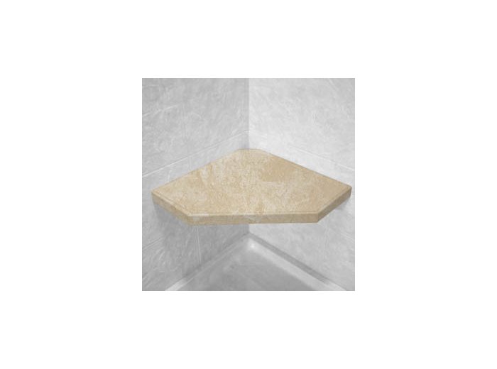 White Travertine Corner Hexagon Shower Seat, Bracket & Supertach