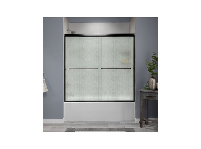 Liquid Accents Shower Door 60 x 62 Matte Black with 1/4 Rain Glass, Two Towel Bars