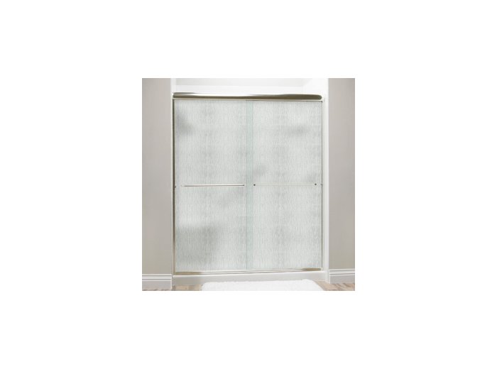 Liquid Accents Shower Door 60 x 76 Brushed Nickel with 1/4 Rain Glass, Two Towel Bars