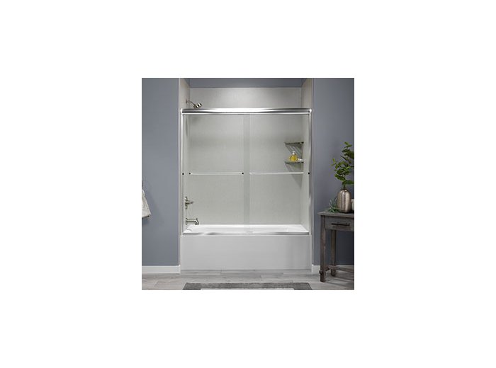Liquid Accents Shower Door 60 x 62 Chrome with 1/4 Clear Glass, Two Towel Bars