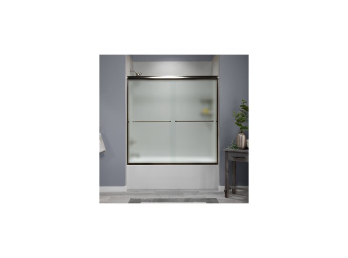 Liquid Accents 60 X 62 Shower Door, Oil Rubbed Bronze, 1/4 inch Frost Glass, Two Towel Bars & Knobs