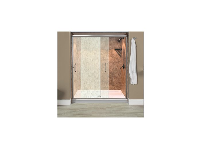 Liquid Accents Everest Shower Door 48 x 70 Brushed Nickel with 1/4 Rain Glass, (2) Vertical Handles