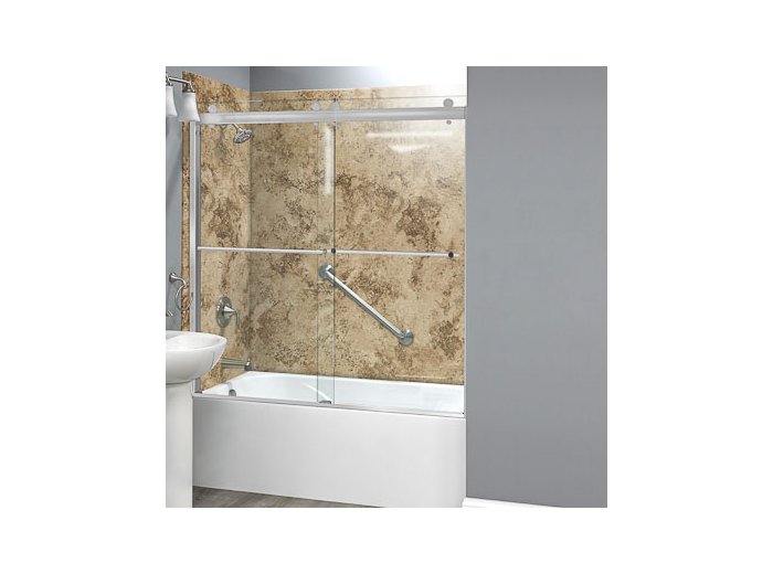 Liquid Accents Denali Shower Door Barn-Style Double Slider 60x62 Chrome with 5/16 inch Clear Glass