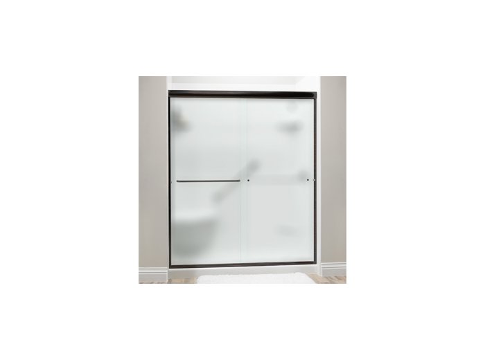 Liquid Accents 60 X 70 Shower Door, Oil Rubbed Bronze, 1/4 inch Frost Glass, Two Towel Bars & Knobs