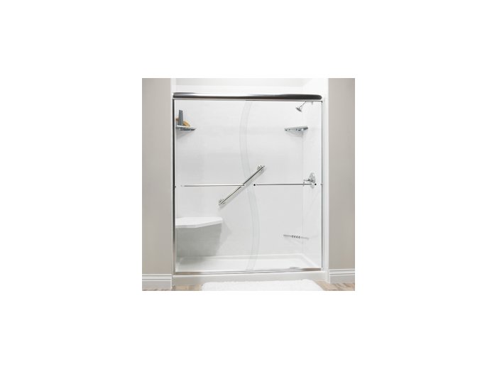 Liquid Accents Shower Door 60 x 76 Chrome with S-Curve 1/4 Clear Glass, Two Towel Bars