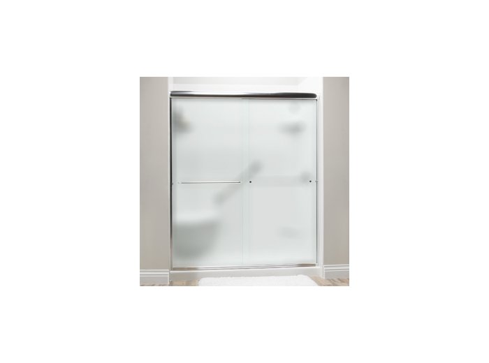 Liquid Accents Shower Door 60 x 76 Chrome with 1/4 Frost Glass, Two Towel Bars and Two Knobs