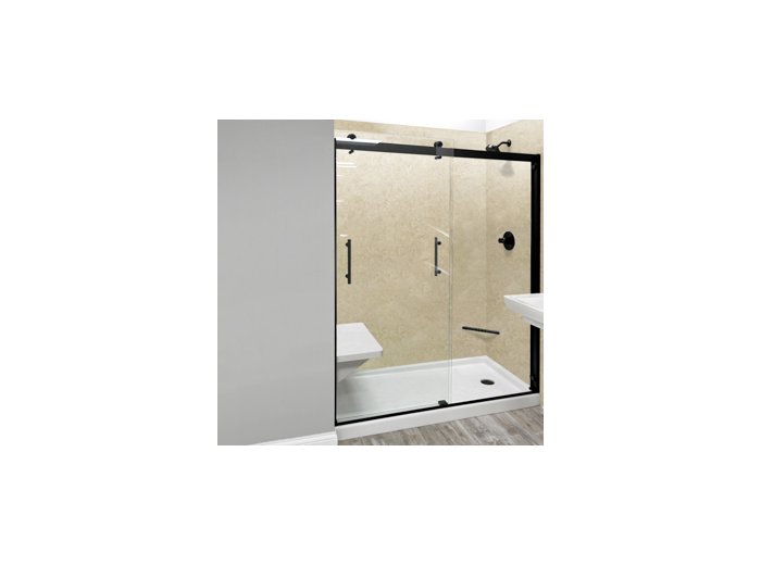 Liquid Accents 48X74 Denali Double Slider Door, Matte Black, 5/16 inch Clear Glass, Vertical Handles