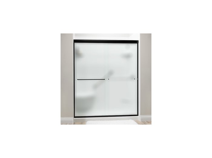 Liquid Accents Shower Door 60 x 76 Matte Black with 1/4 Frost Glass, Two Towel Bars and Two Knobs