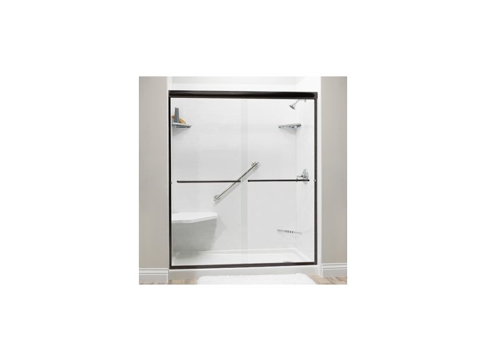 Liquid Accents 60 X 76 Shower Door, Oil Rubbed Bronze, 1/4 inch Clear Glass, Two Towel Bars & Knobs