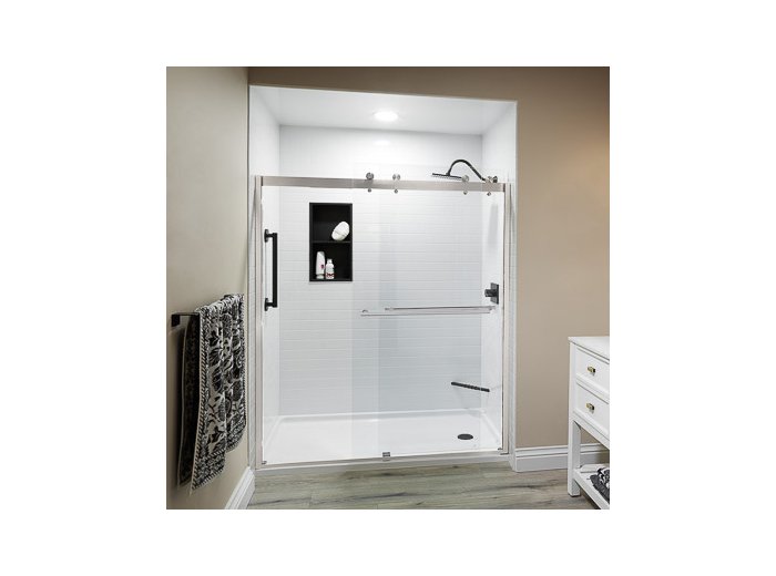 Liquid Accents 48X74 Denali Shower Door Barn-Style Double Slider, Chrome, 5/16 inch Clear Glass