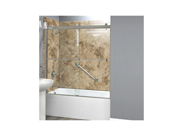 Liquid Accents 60X62 Denali Shower Door Barn-Style Double Slider, Brushed Nickel, 5/16 inch Clear Glass
