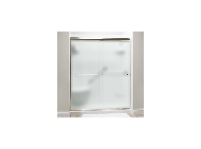 Liquid Accents Shower Door 48 x 70 Brushed Nickel with 1/4 Frosted Glass, Two Towel Bars