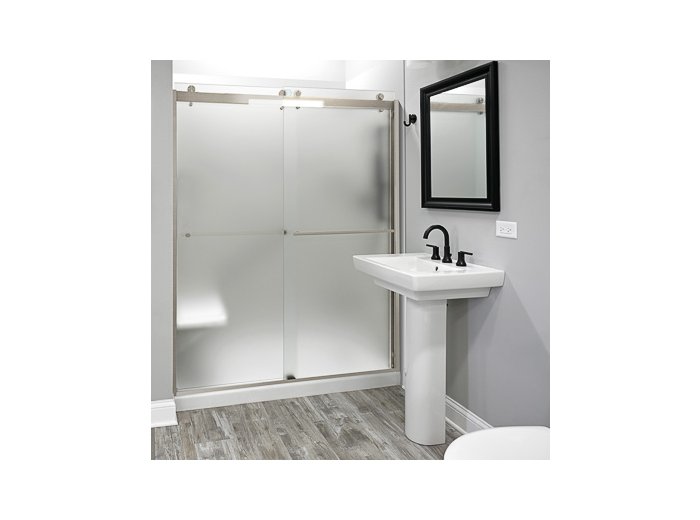 Liquid Accents 60X74 Denali Shower Door Barn-Style Double Slider, Brushed Nickel, 5/16 inch Frost Glass