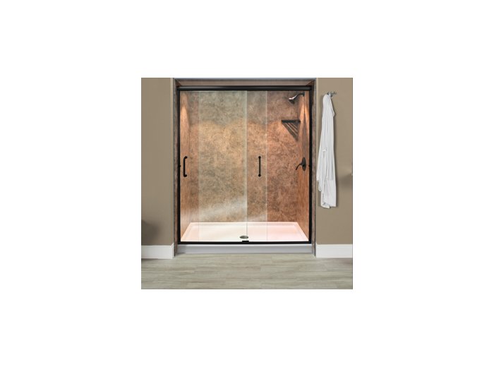 Liquid Accents Everest Shower Door 48 x 70 Matte Black with 1/4 Clear Glass, (2) Vertical Handles