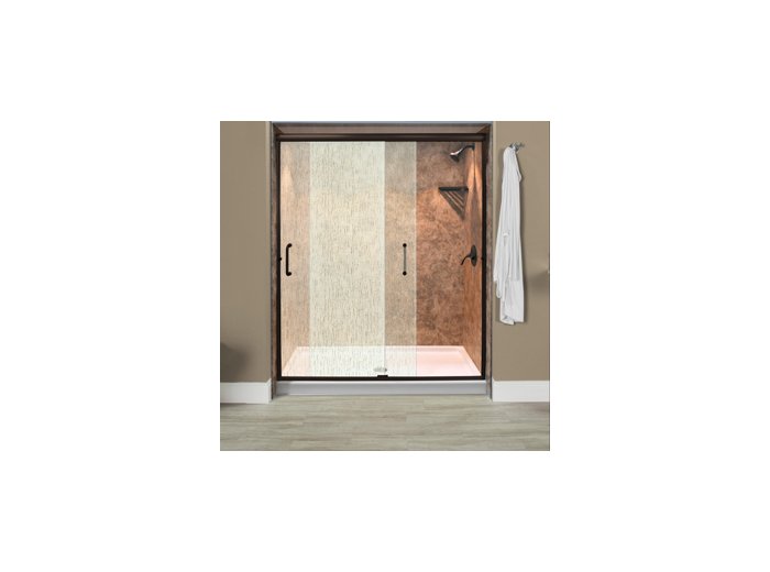 Liquid Accents Everest Shower Door 48X70 Oil Rubbed Bronze W/ 1/4 Rain Glass, (2) Vertical Handles