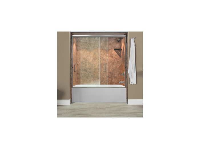Liquid Accents Everest Shower Door 60X62 Brushed Nickel, 1/4 inch Clear Glass, (2) Vertical Handles