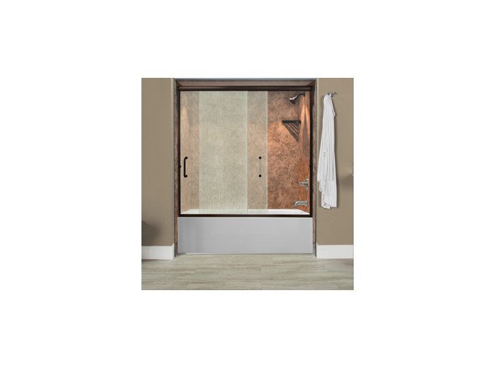Liquid Accents Everest Shower Door 60X62 Oil Rubbed Bronze W/ 1/4 Rain Glass, (2) Vertical Handles