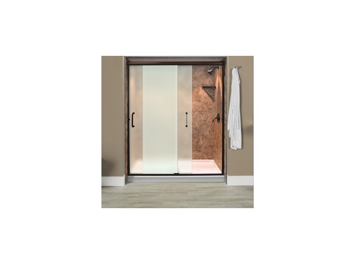 Liquid Accents 60X70 Everest Shower Door, Oil Rubbed Bronze, 1/4 inch Frosted Glass, (2) Vert. Handles