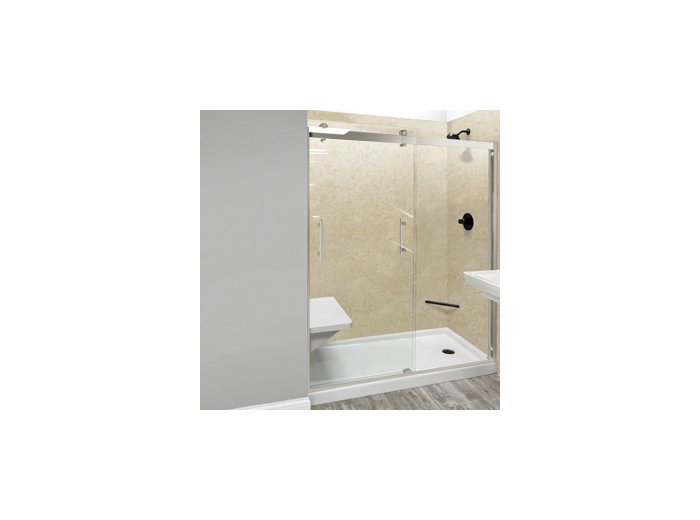 Liquid Accents 60X74 Denali Door Double Slider, Brushed Nickel, 5/16 inch Clear Glass, Vertical Handle