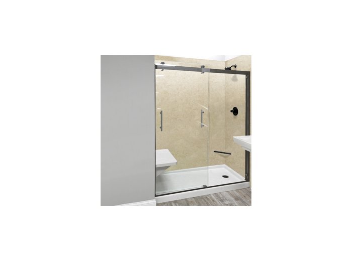 Liquid Accents 60X74 Denali Double Slider Door, Oil Rubbed Bronze, 5/16 inch Clear Glass, Vert. Handle
