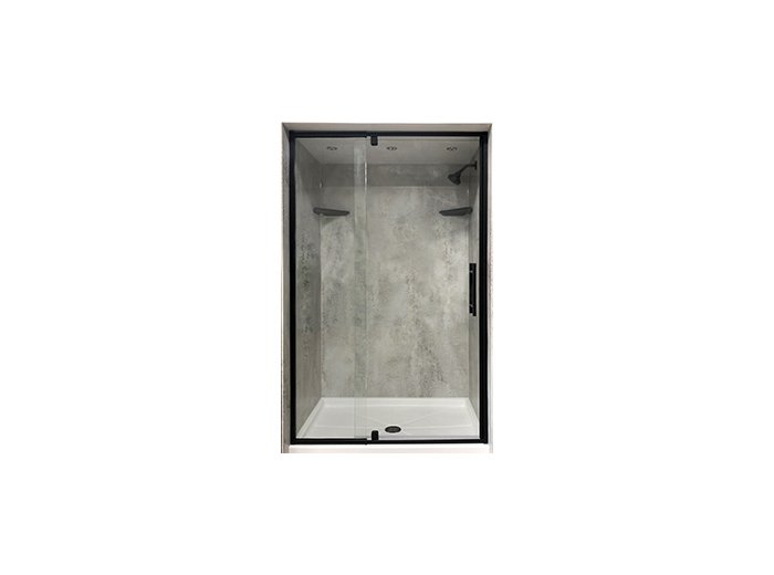 Liquid Accent Aries Adjustable Door- 44.5 inch To 47.5 inch x 72 inch Matte Black, 1/4 inch Clear, Ladder Pull Handle
