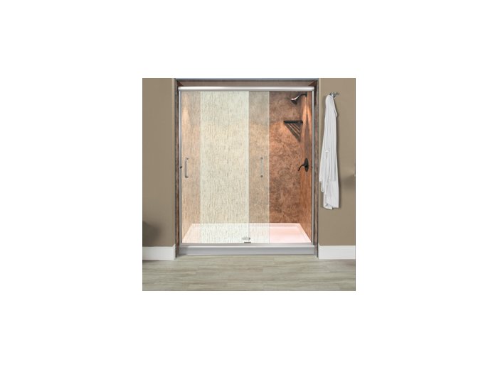 Liquid Accents Everest Shower Door 60 x 76 Chrome with 1/4 Rain Glass, (2) Vertical Handles
