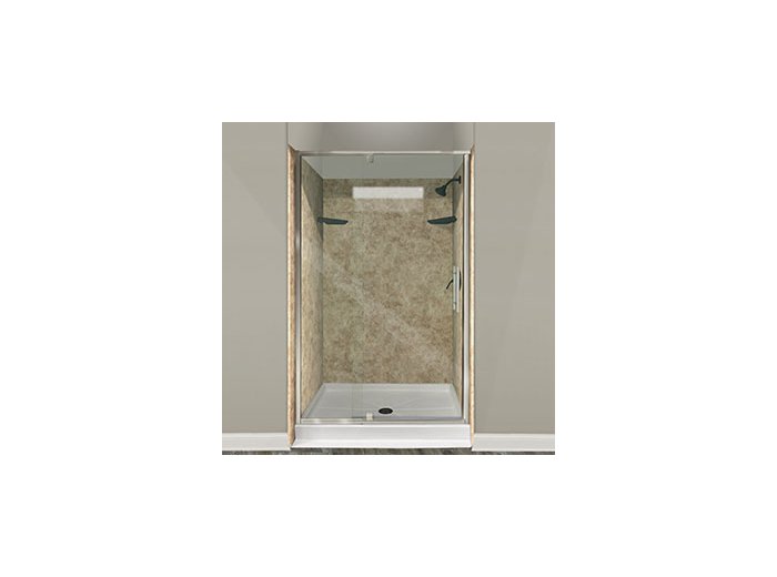 Liquid Accents Aries Adjustable Door- 29 inch To 31 inch x 72 inch Brushed Nickel, 1/4 inch Clear, Ladder Pull Handle