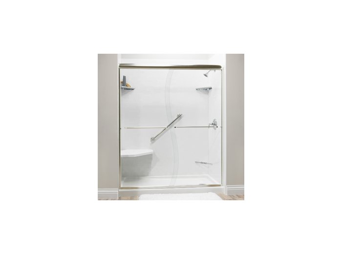 Liquid Accents Shower Door 60 x 76 Brushed Nickel with S-Curve 1/4 Clear Glass, Two Towel Bars