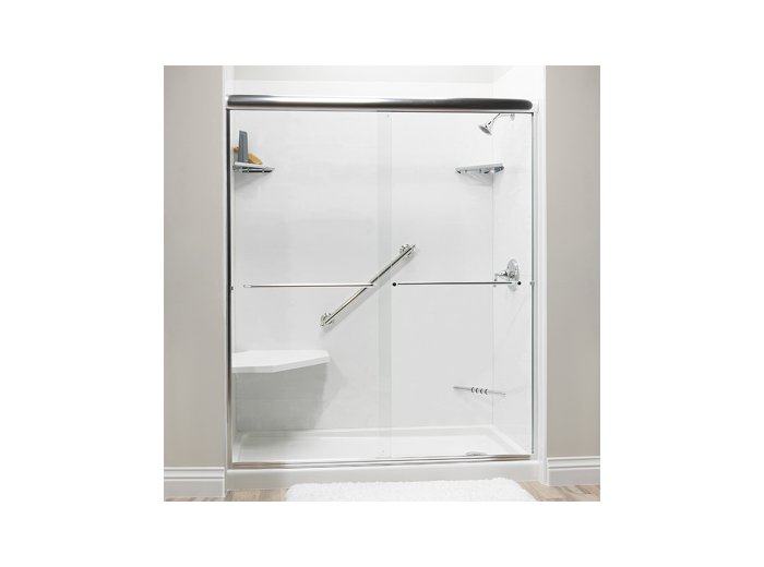 Liquid Accents Shower Door 72 x 70 Chrome with 1/4 Clear Glass, Two Towel Bars and Two Knobs