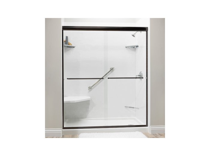 Liquid Accents 66 X 70 Shower Door, Oil Rubbed Bronze, 1/4 inch Clear Glass, Two Towel Bars & Two Knobs