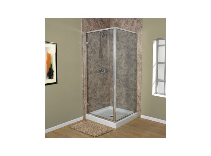 Liquid Accents 36X36 K2 Dbl Threshold Door, Brush Nickel, 1/4 inch Clear, Vert. Back-To-Back Handle