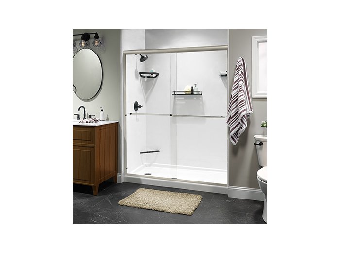 Liquid Accents Alpine Shower Door 48 x 70 Brushed Nickel with 5/16 Clear Glass, Two Towel Bar
