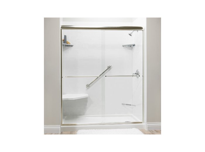Liquid Accents Shower Door 72 X 70 Brushed Nickel W/ 1/4 Clear Glass, Two Towel Bars And Two Knobs