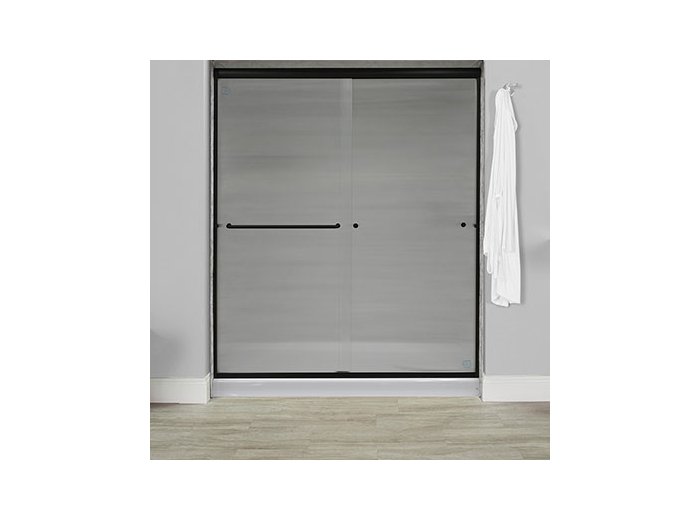 Liquid Accents 60X70 Shower Door, Matte Black, 1/4 inch Corrugated Privacy Glass, 2 Towel Bars & Knobs