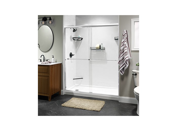 Liquid Accents Alpine Shower Door 60 x 70 Chrome with 5/16 Clear Glass, Two Towel Bar