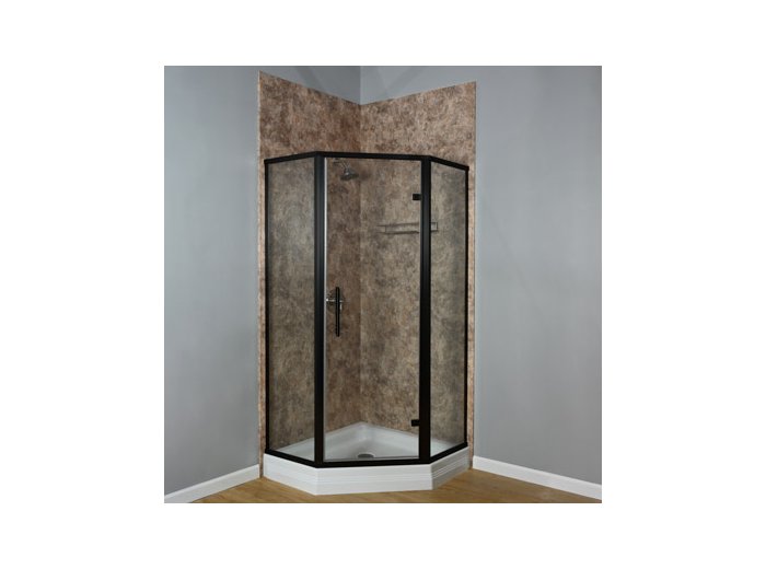 Liquid Accents 35X35 K2 Neo Angle Shower Door, Matte Black, 1/4 inch Clear, Vert. Back-To-Back Handles