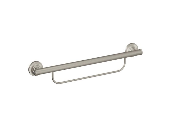 GRAB BAR 24 inch WITH TOWEL BAR, BRUSHED NICKEL Supports  250 lbs.