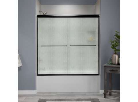 Liquid Accents Shower Door 60 x 62 Matte Black with 1/4 Rain Glass, Two Towel Bars