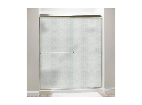 Liquid Accents Shower Door 60 x 76 Brushed Nickel with 1/4 Rain Glass, Two Towel Bars