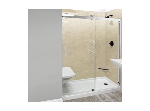 Liquid Accents 48X74 Denali Double Slider Shower Door, Vertical Handle, Chrome, 5/16 inch Clear Glass