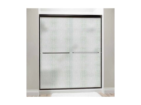 Liquid Accents 54 X 70 Shower Door, Oil Rubbed Bronze, 1/4 inch Rain Glass, Two Towel Bars & Knobs