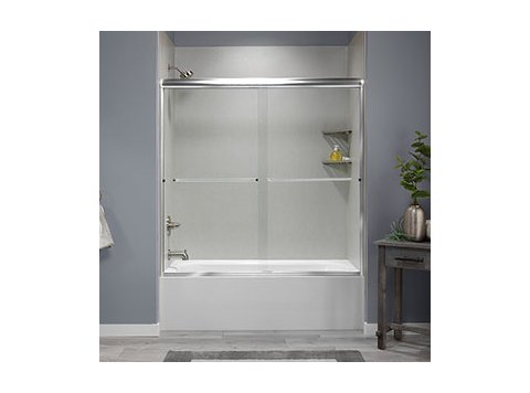 Liquid Accents Shower Door 60 x 62 Chrome with 1/4 Clear Glass, Two Towel Bars
