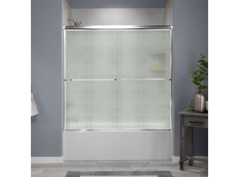 Liquid Accents Shower Door 60 x 62 Chrome with 1/4 Rain Glass, Two Towel Bars