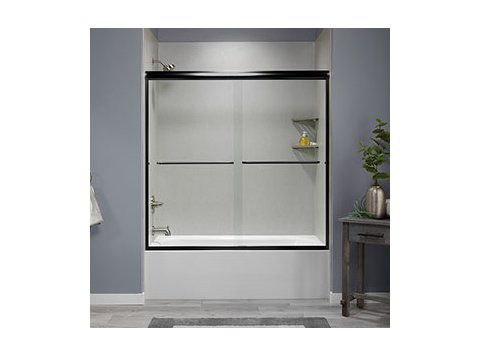 Liquid Accents Shower Door 60 x 62 Matte Black with 1/4 Clear Glass, Two Towel Bars and Two Knobs