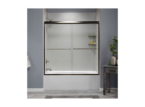 Liquid Accents 60 X 62 Shower Door,Oil Rubbed Bronze, 1/4 inch Clear Glass, Two Towel Bars & Knobs