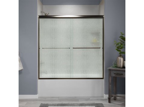 Liquid Accents Shower Door 60 x 62 Oil Rubbed Bronze with 1/4 Rain Glass, Two Towel Bars