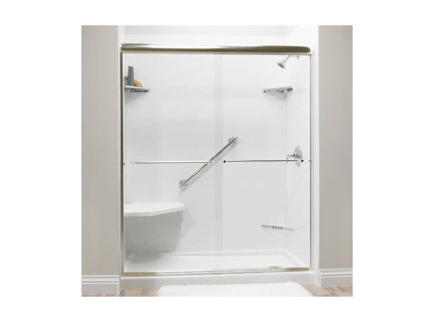 Liquid Accents Shower Door 60 X 70 Brushed Nickel W/ 1/4 Clear Glass, Two Towel Bars And Two Knobs