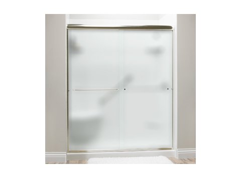 Liquid Accents Shower Door 60 X 70 Brushed Nickel W/ 1/4 Frost Glass, Two Towel Bars And Two Knobs