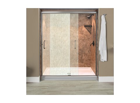 Liquid Accents Everest Shower Door 48 x 70 Brushed Nickel with 1/4 Rain Glass, (2) Vertical Handles